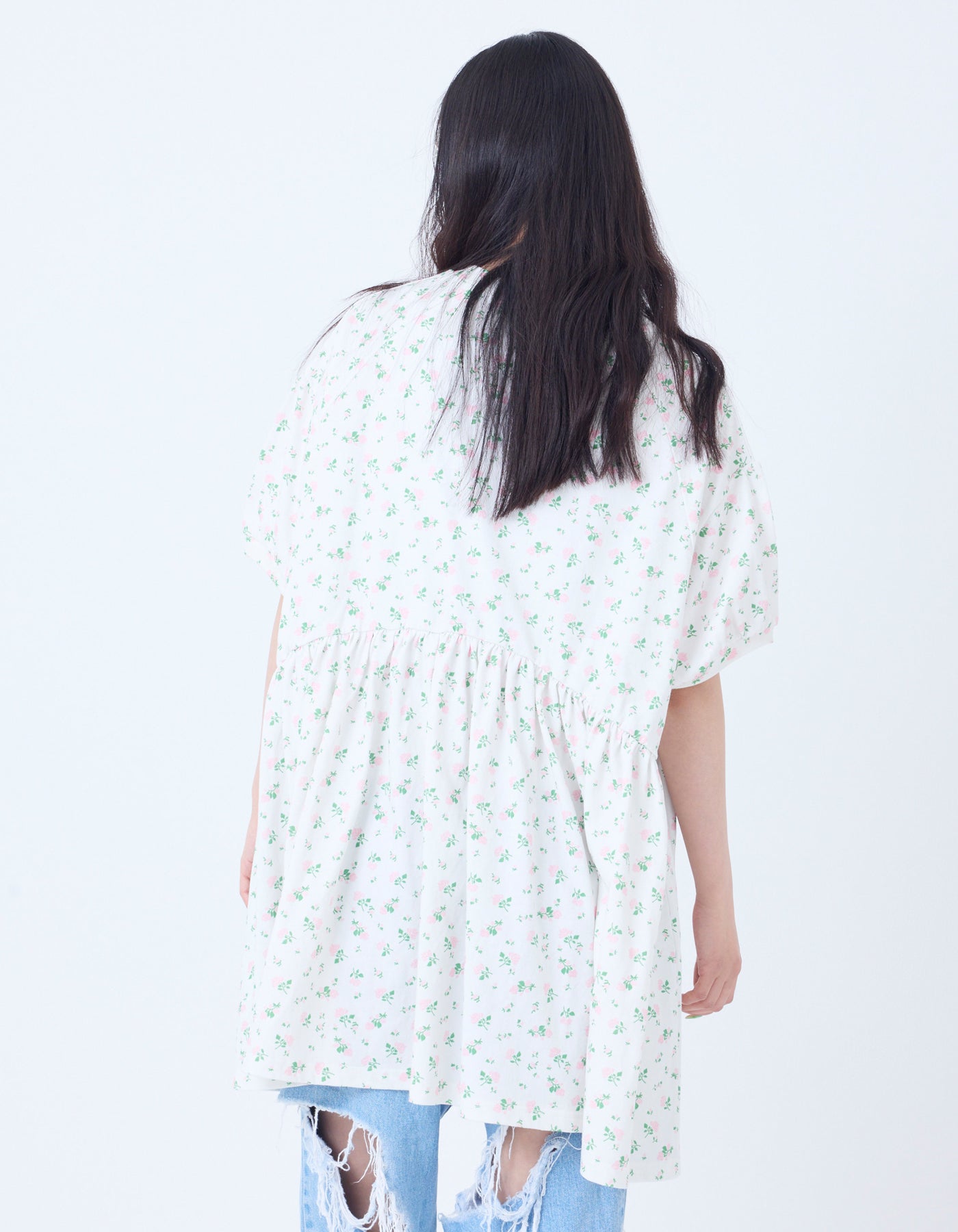 floral bomber mini dress tee / WHITE