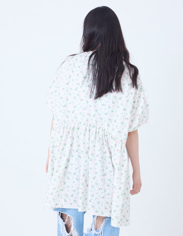 floral bomber mini dress tee / WHITE