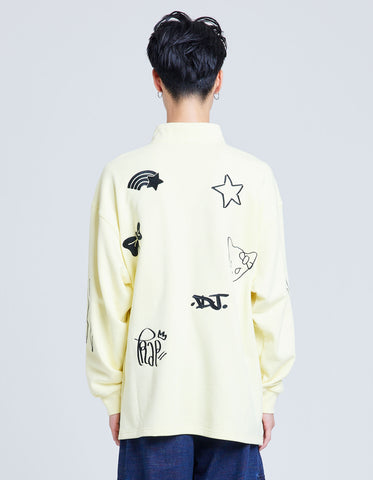 doodle stitching sweat top / YELLOW