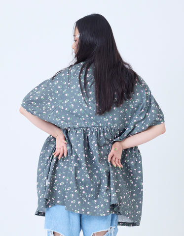 floral bomber mini dress tee / BLACK