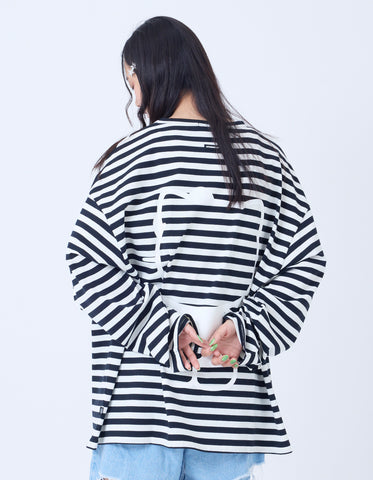 HELLO KITTY x little sunny bite stripe long tee / BLACK BD