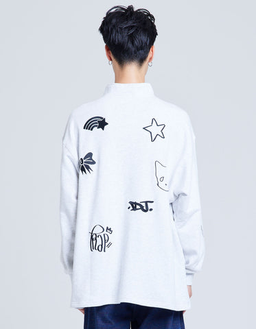doodle stitching sweat top / HEATHER GRAY