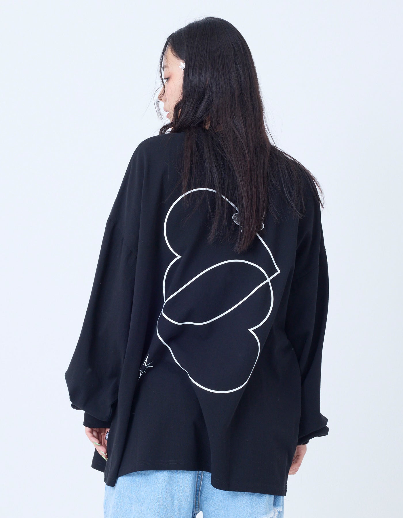 glitter print long tee / BLACK