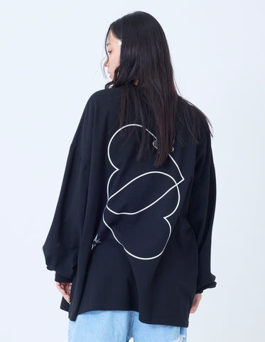 glitter print long tee / BLACK