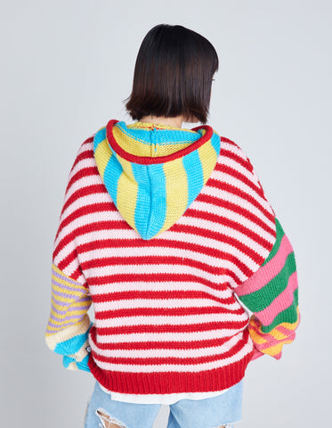 stripe knit hoodie / PINK