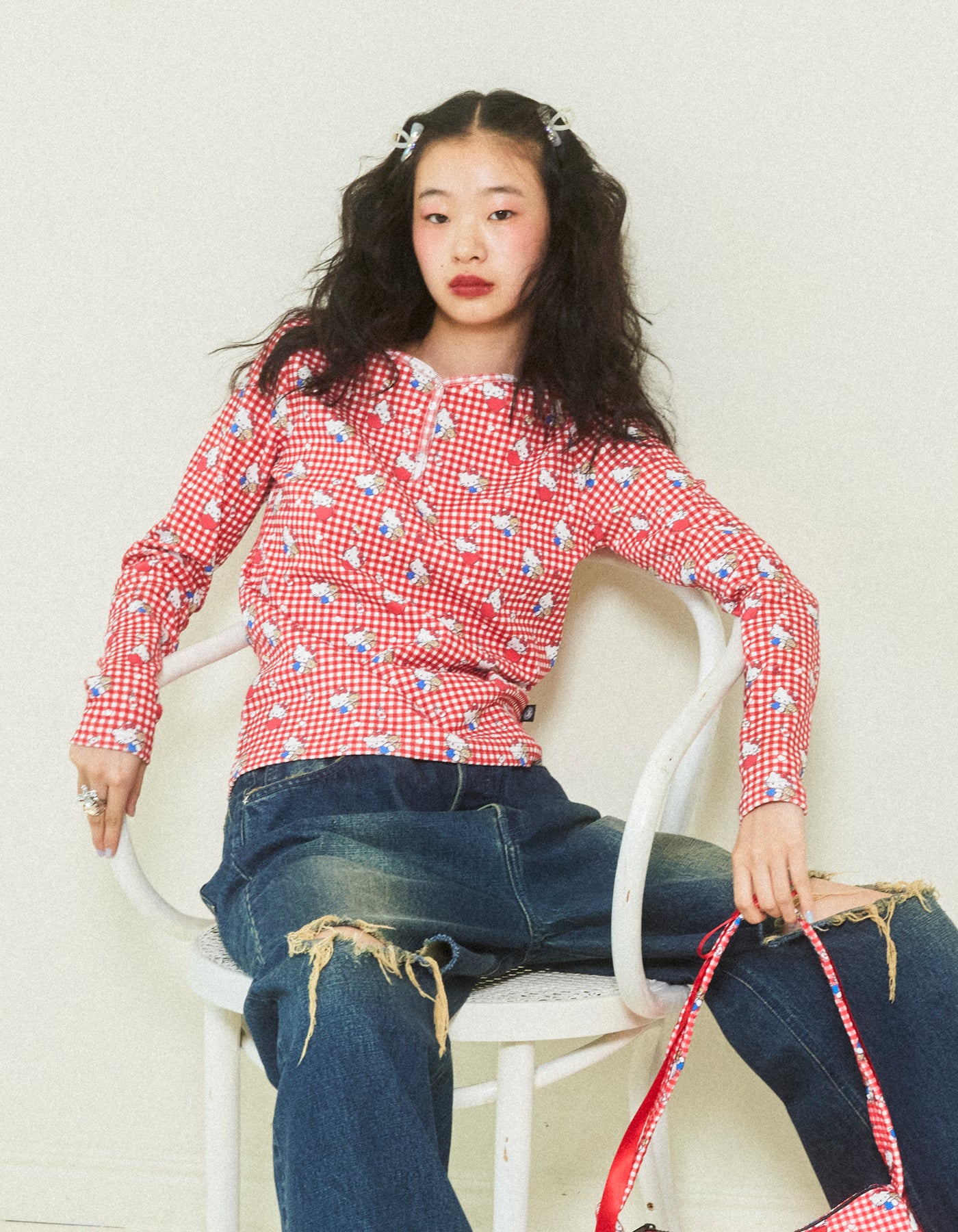 hello kitty x little sunny bite print tops / RED