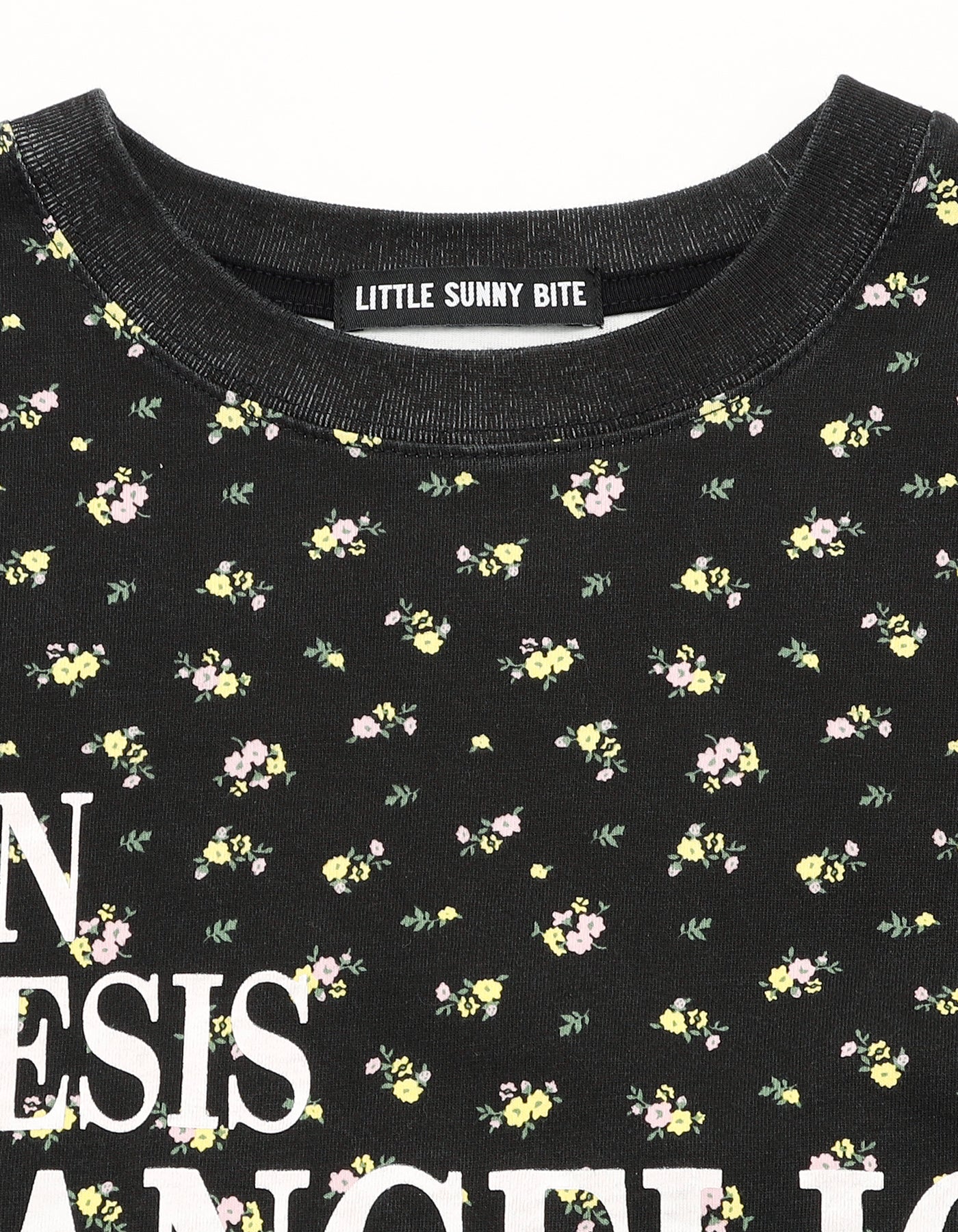 evangelion x little sunny bite floral fake layered long tee / BLACK