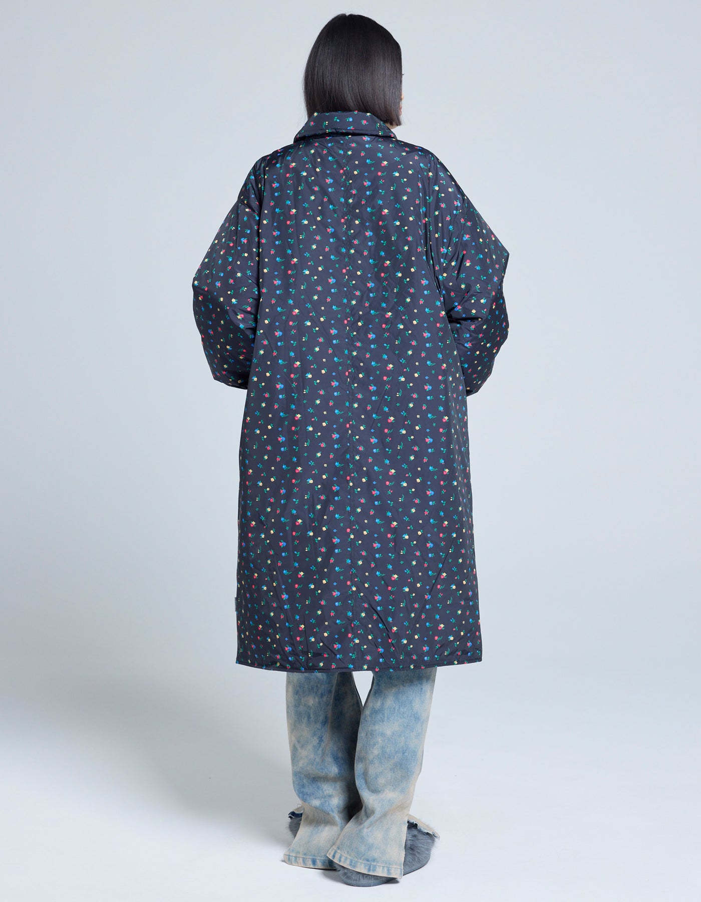 LITTLE SUNNY BITE フローラル ナイロンジャケット 花柄 little sunny bite (リトルサニーバイト)floral long jacket / BLACK