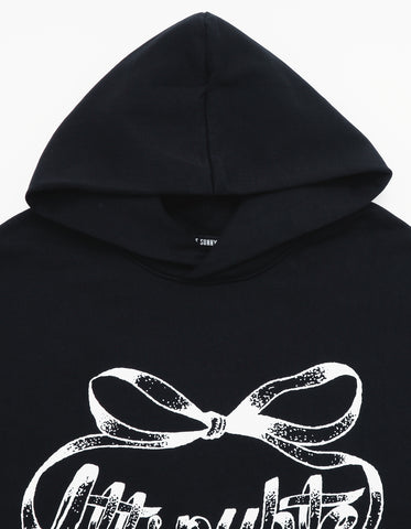 short ribbon sweat hoodie / BLACK