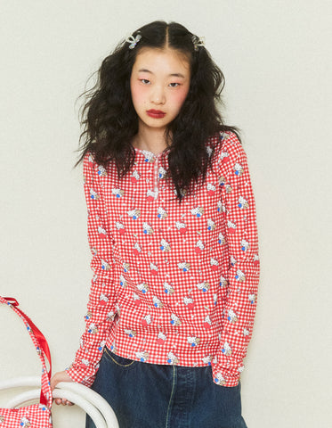 hello kitty x little sunny bite print tops / RED