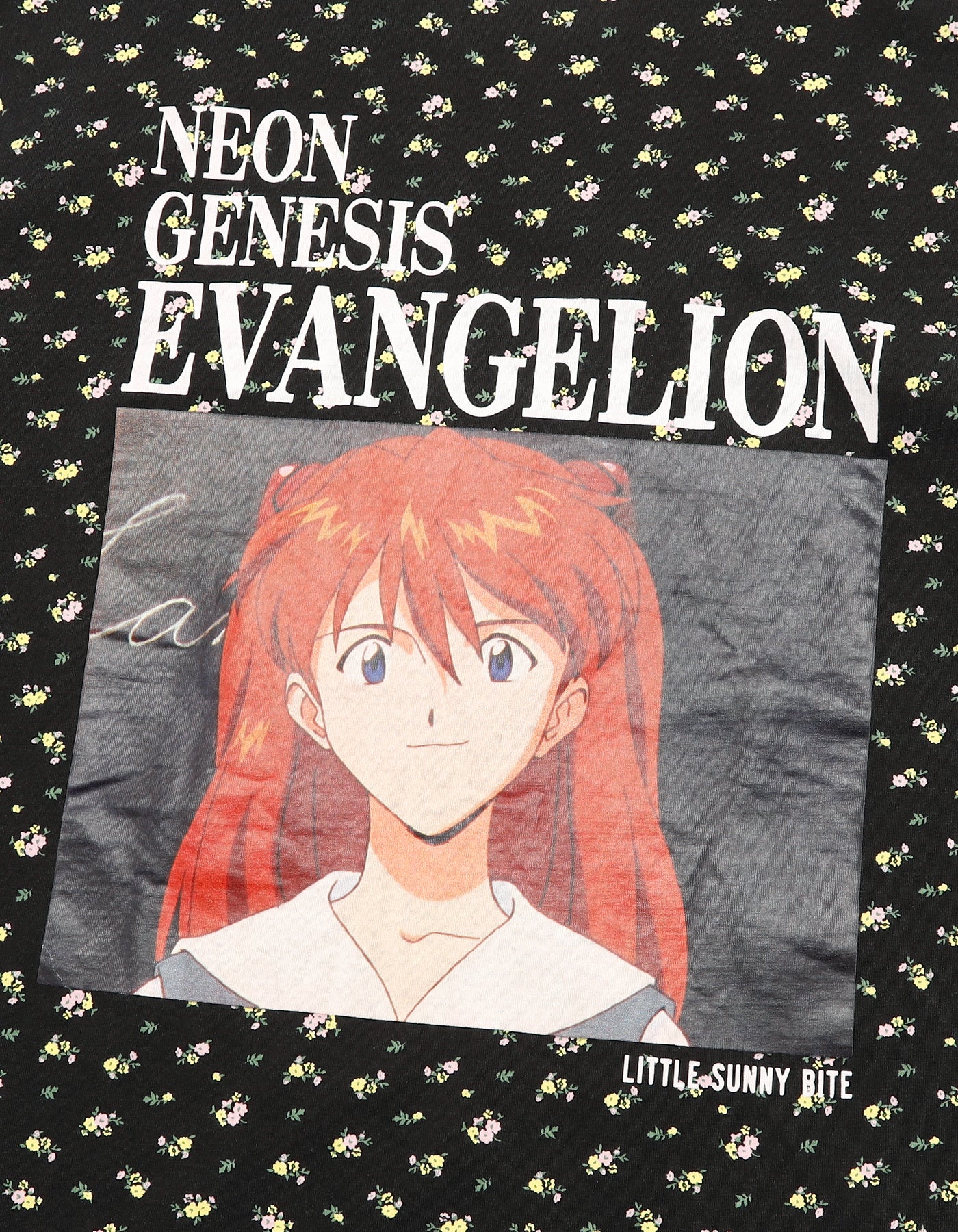 evangelion x little sunny bite floral fake layered long tee / BLACK