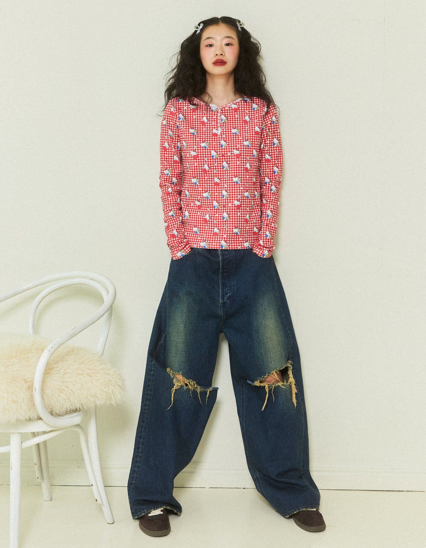 hello kitty x little sunny bite print tops / RED