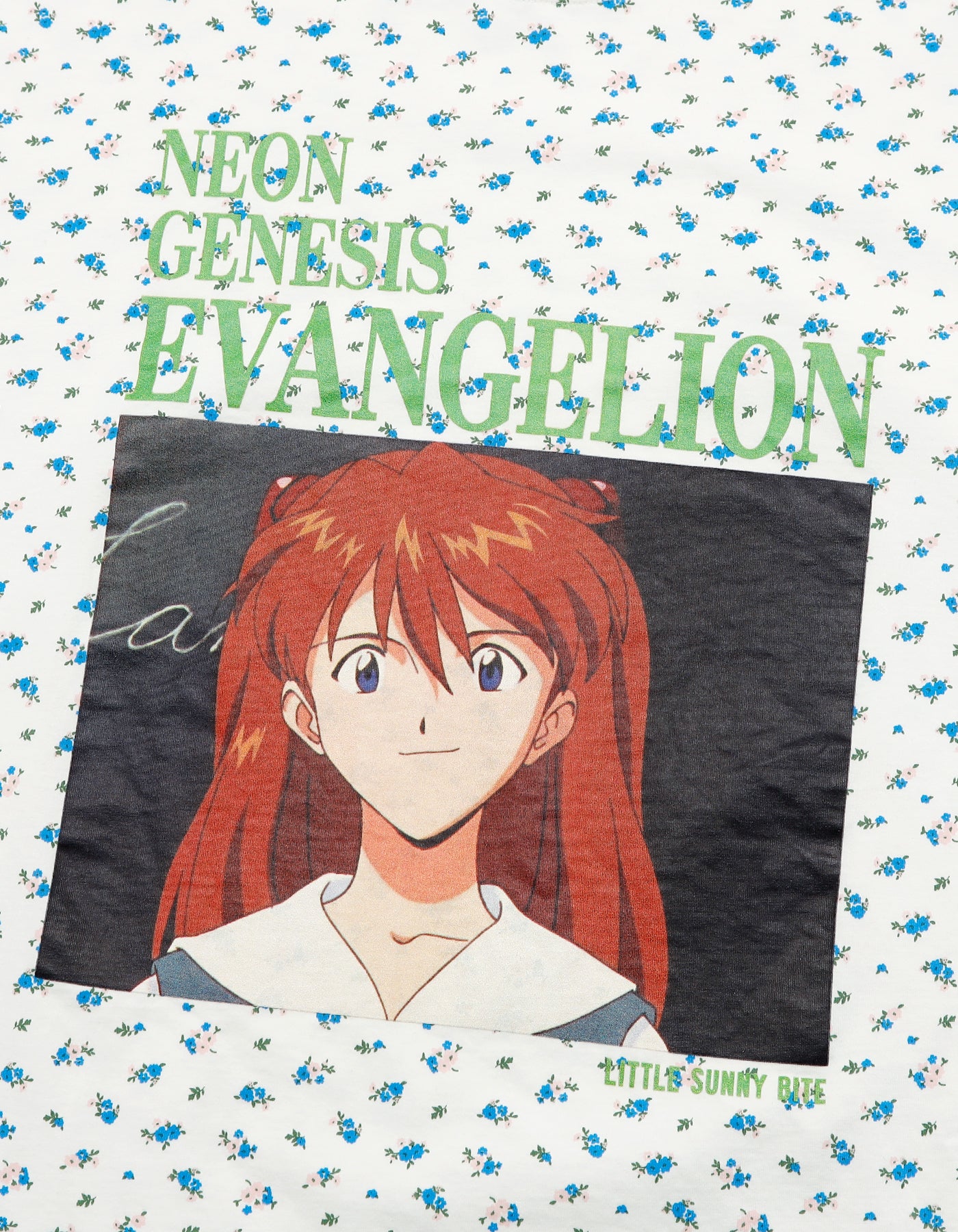 evangelion x little sunny bite floral fake layered long tee / WHITE