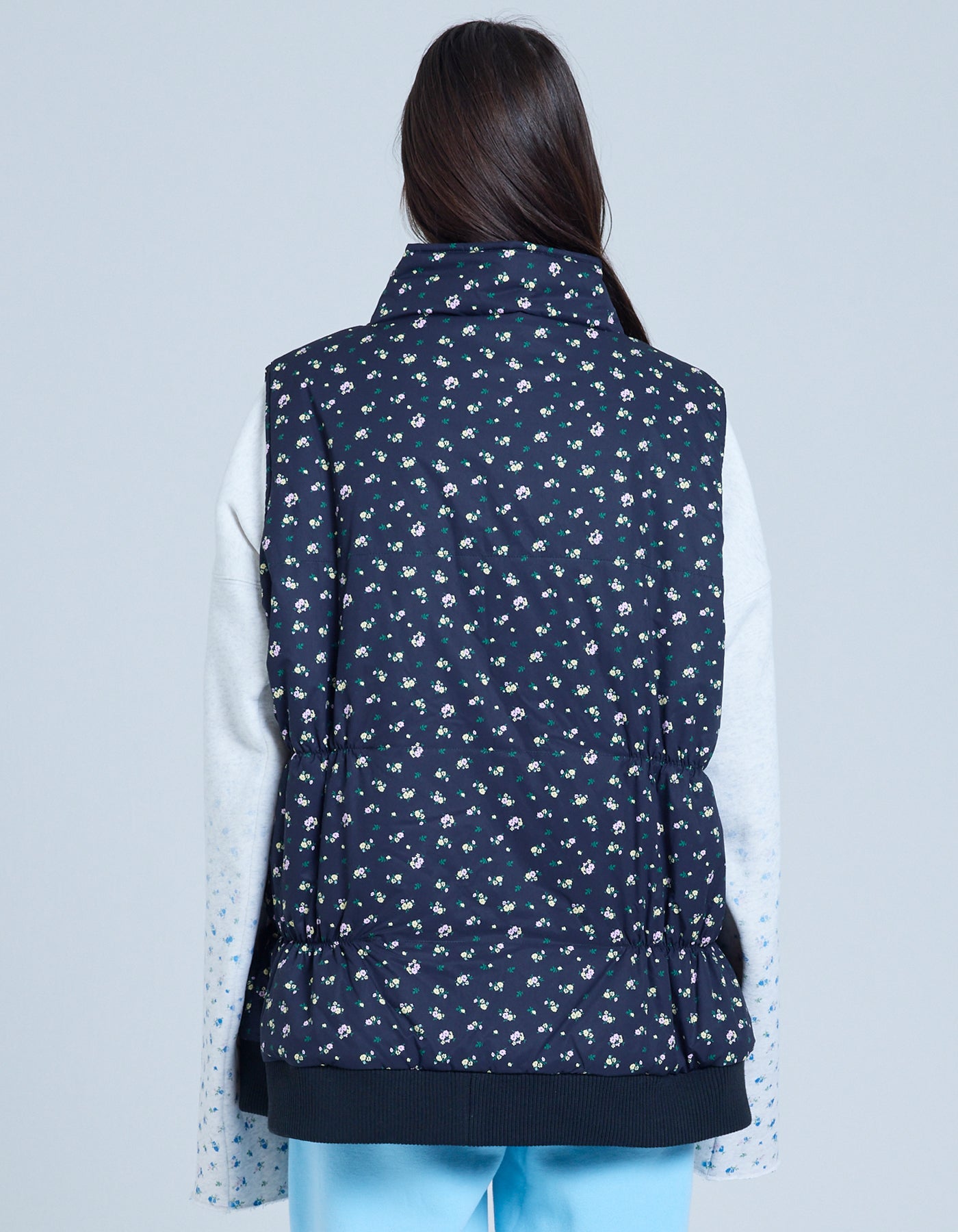 original flower print reversible down vest / BLACK×BLACK