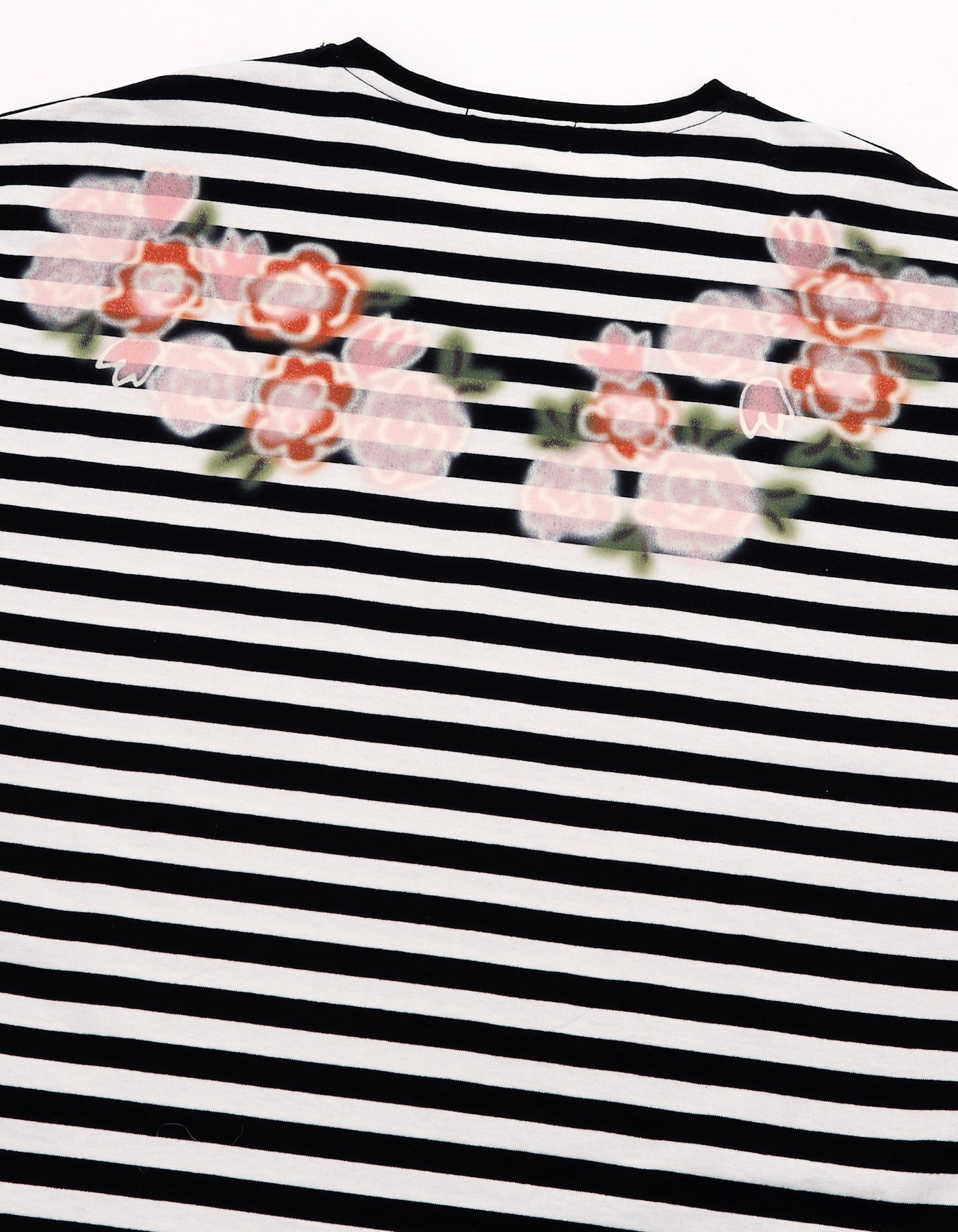 floral stripe long tee / WHITE×BLACK