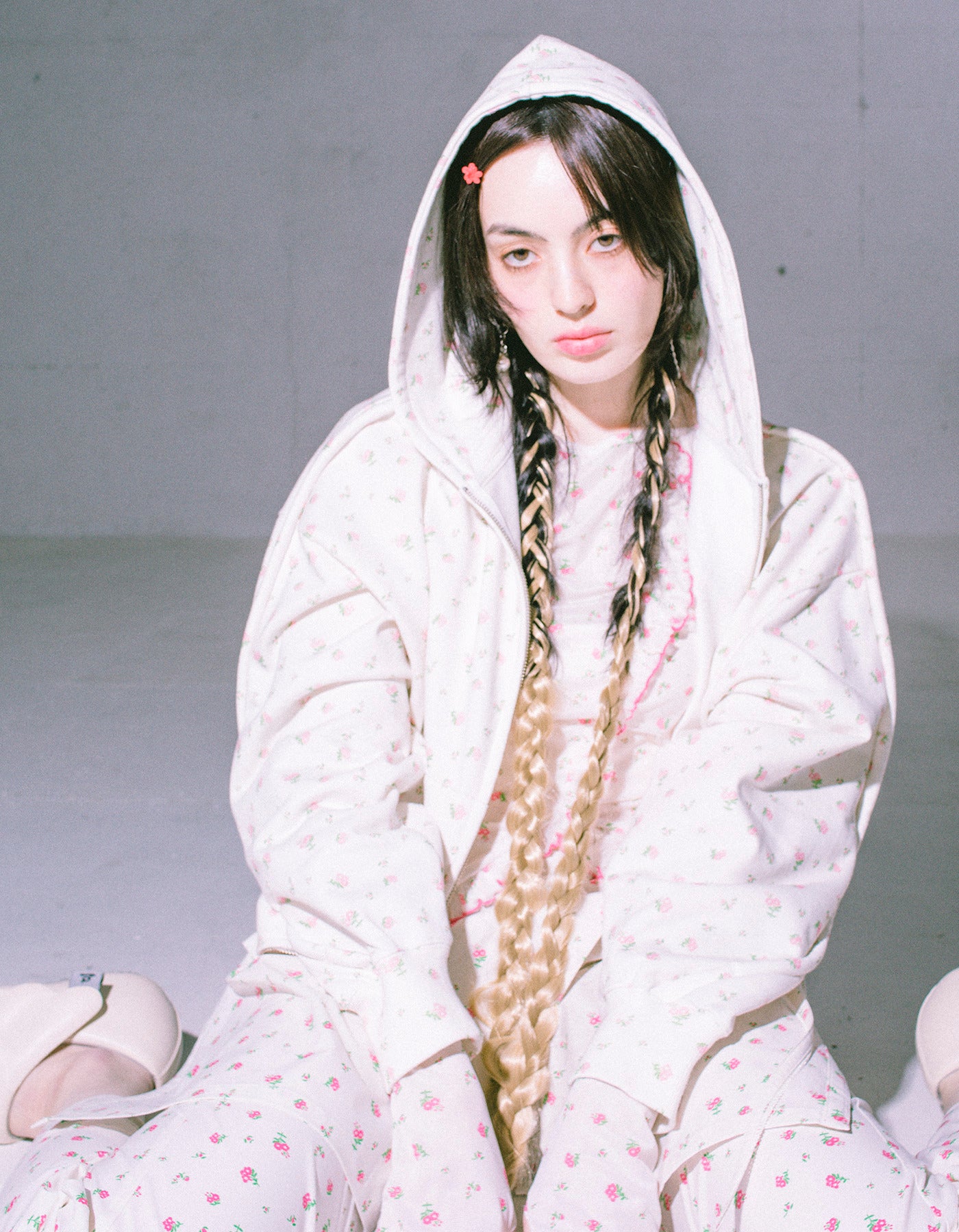 little sunny bite (リトルサニーバイト) floral hoodie / PINK