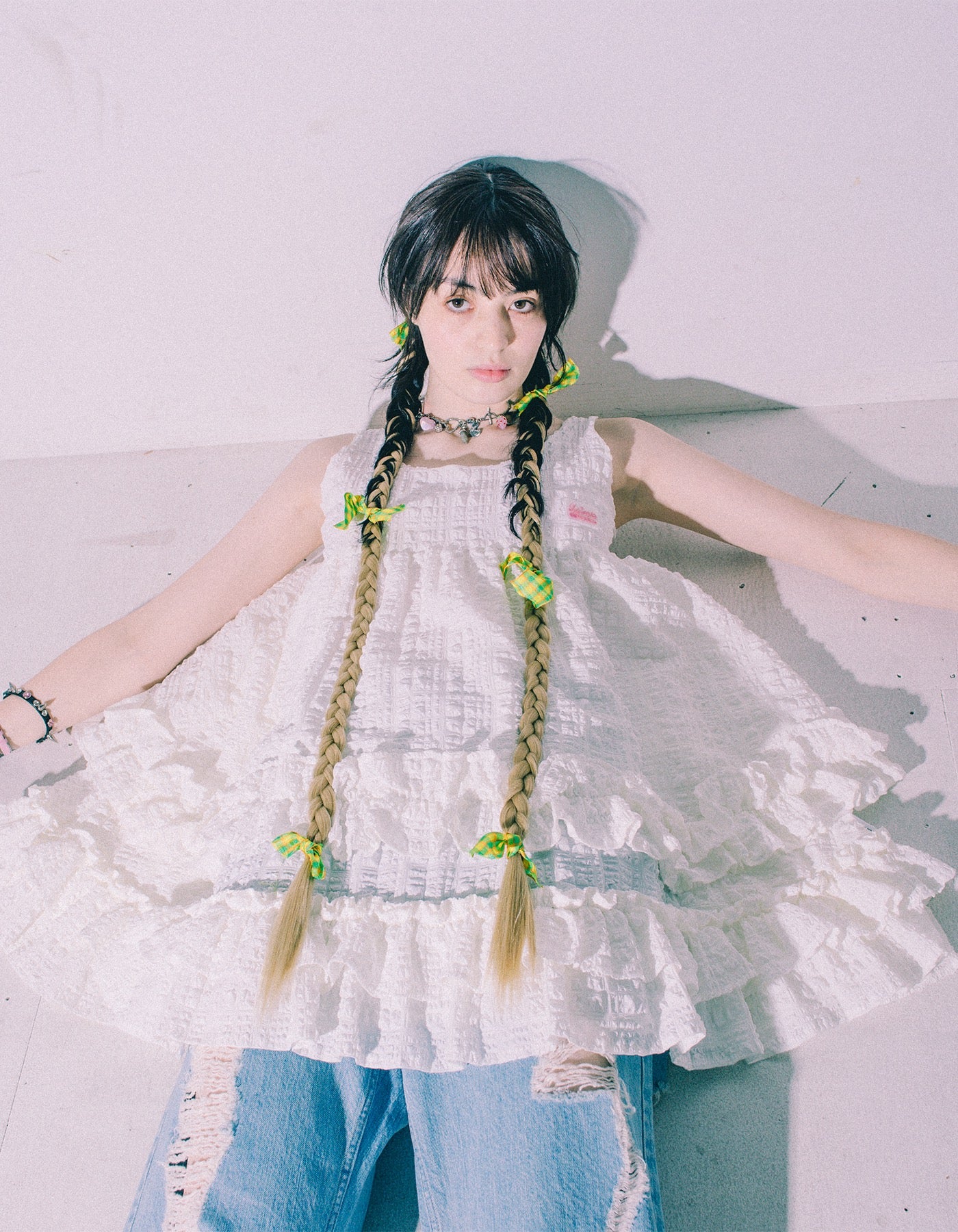 little sunny bite (リトルサニーバイト)checker frill dress / WHITE