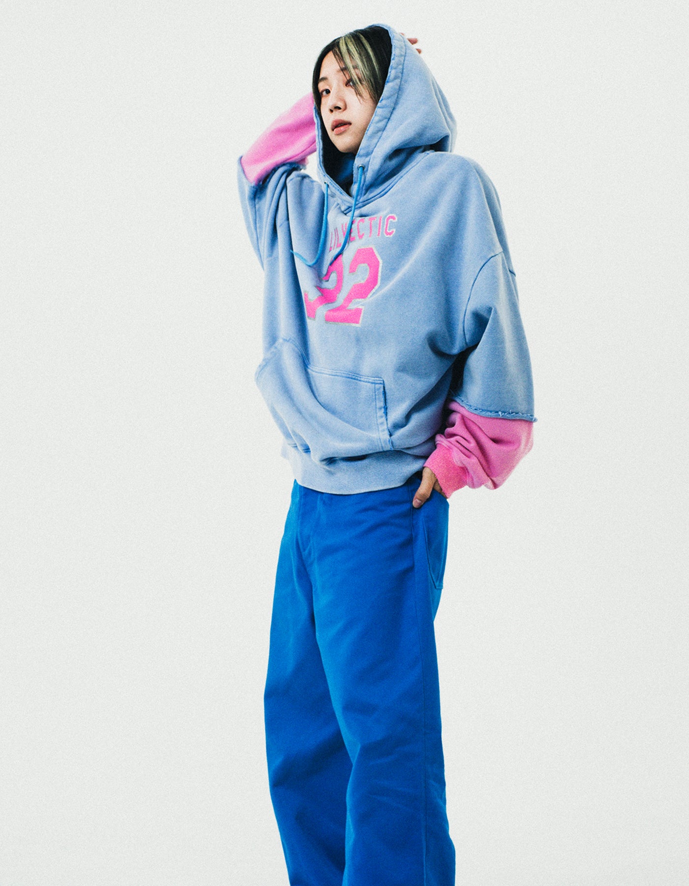 fake layered hoodie / BLUE