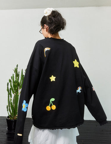 hello kitty x little sunny bite frill long tee / BLACK