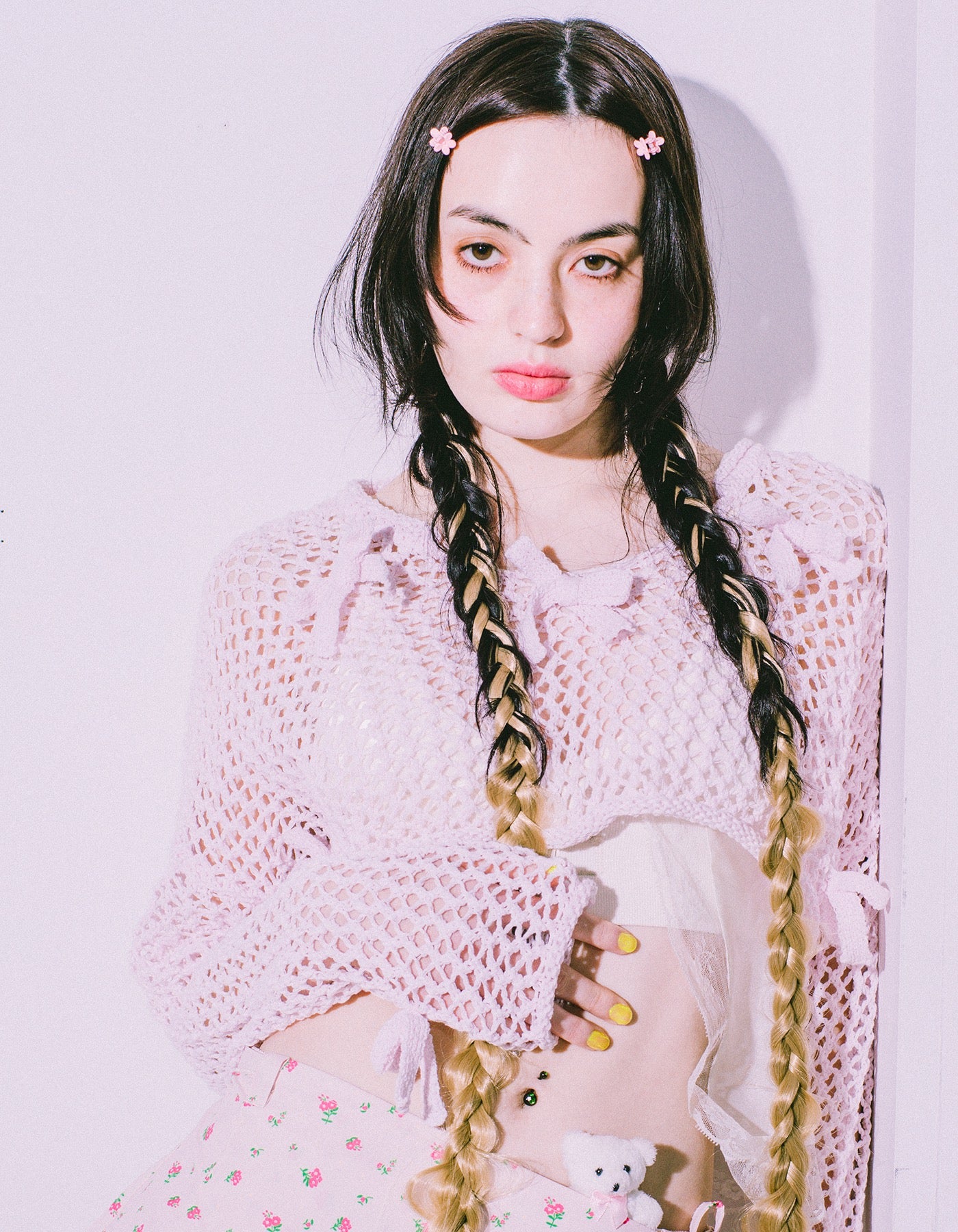little sunny bite (リトルサニーバイト)Ribbon Short Knit Top / PINK