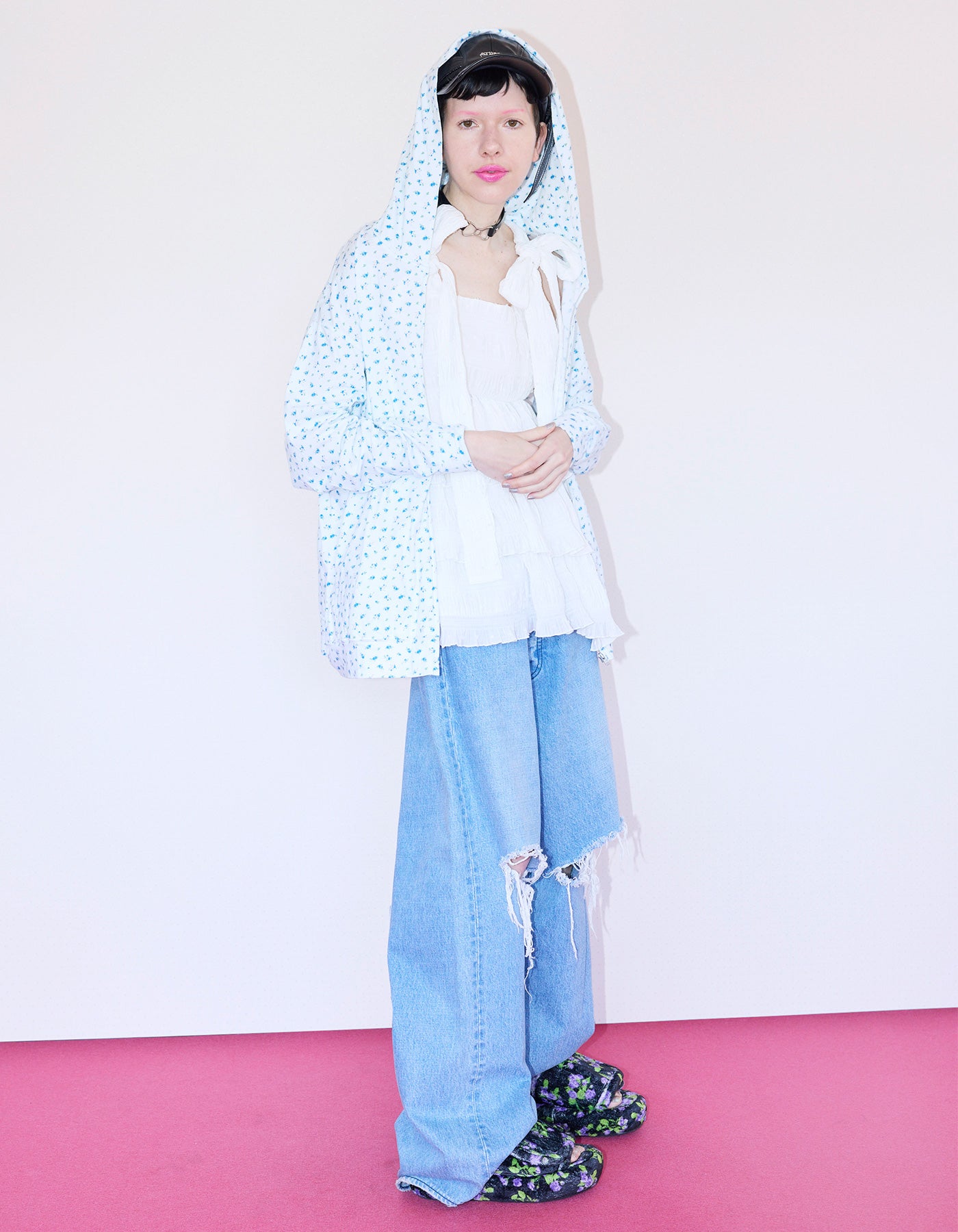 little sunny bite (リトルサニーバイト)floral light hoodie / PINK