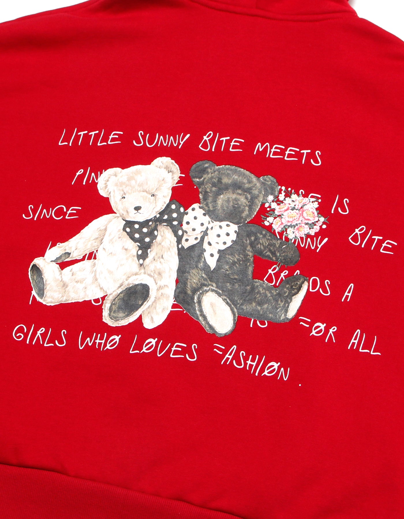 little sunny bite と pink house Bear message zip hoodie / RED