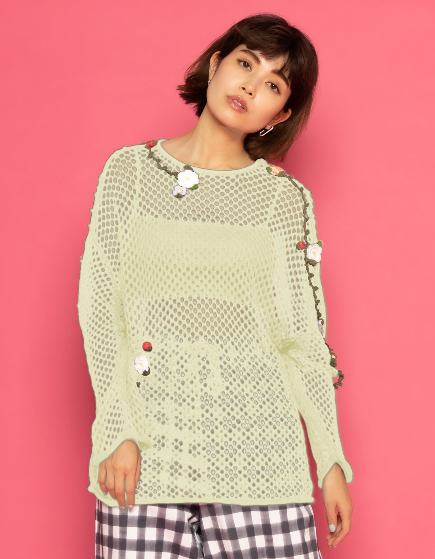 little sunny bite と pink house Floral mesh top / PISTACHIO