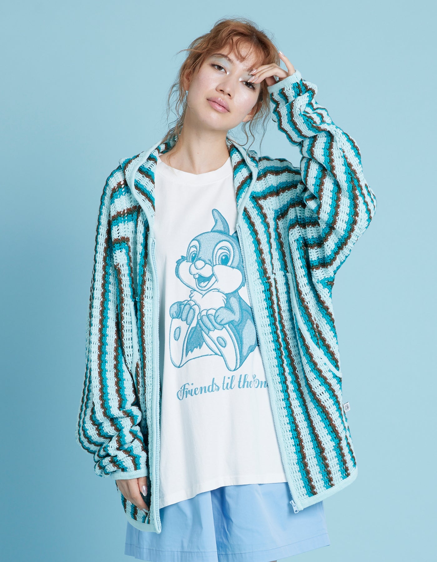 little sunny bite (リトルサニーバイト)Knitting hoodie / BLUE