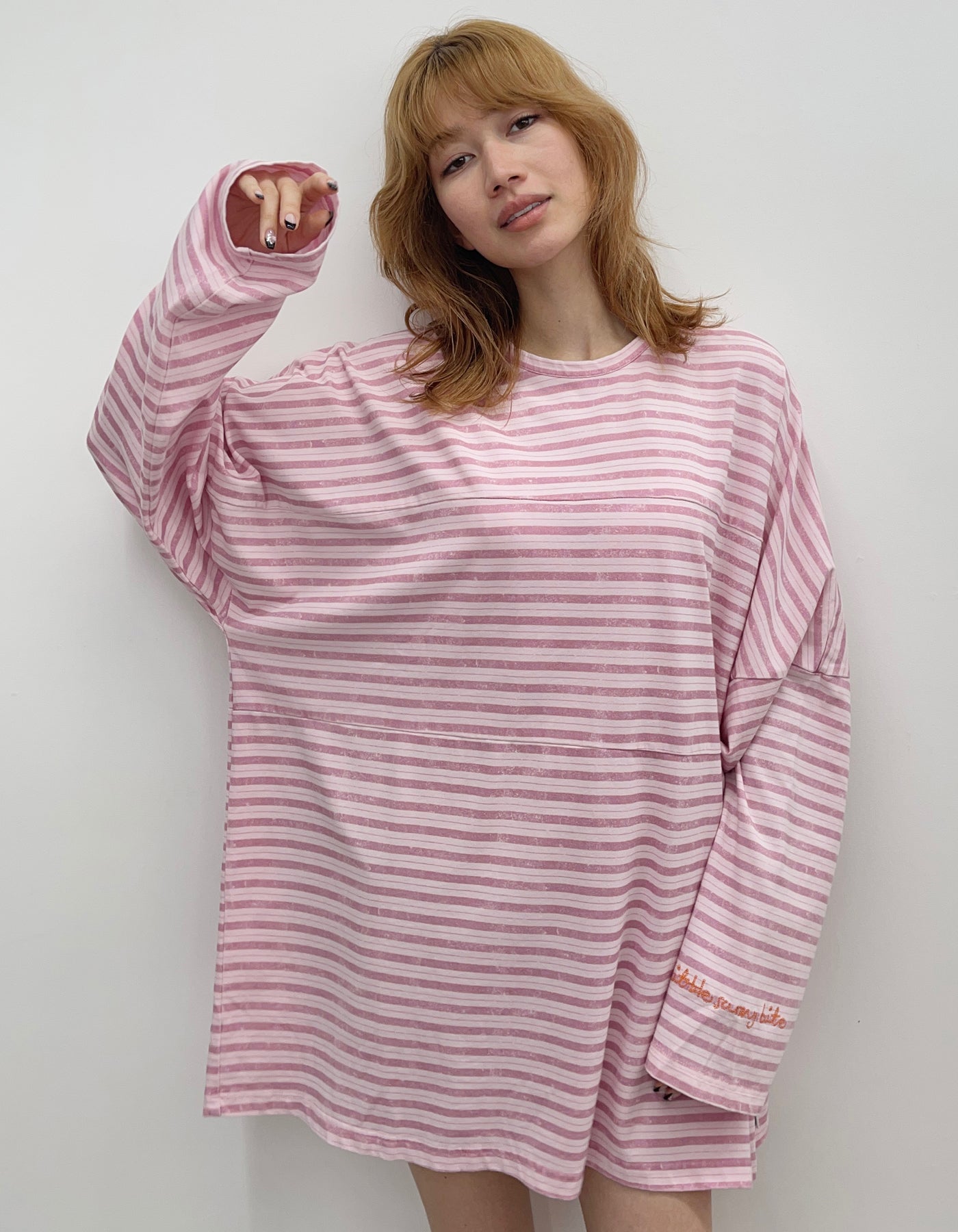 little sunny bite (リトルサニーバイト)Stripe big long tee / PINK