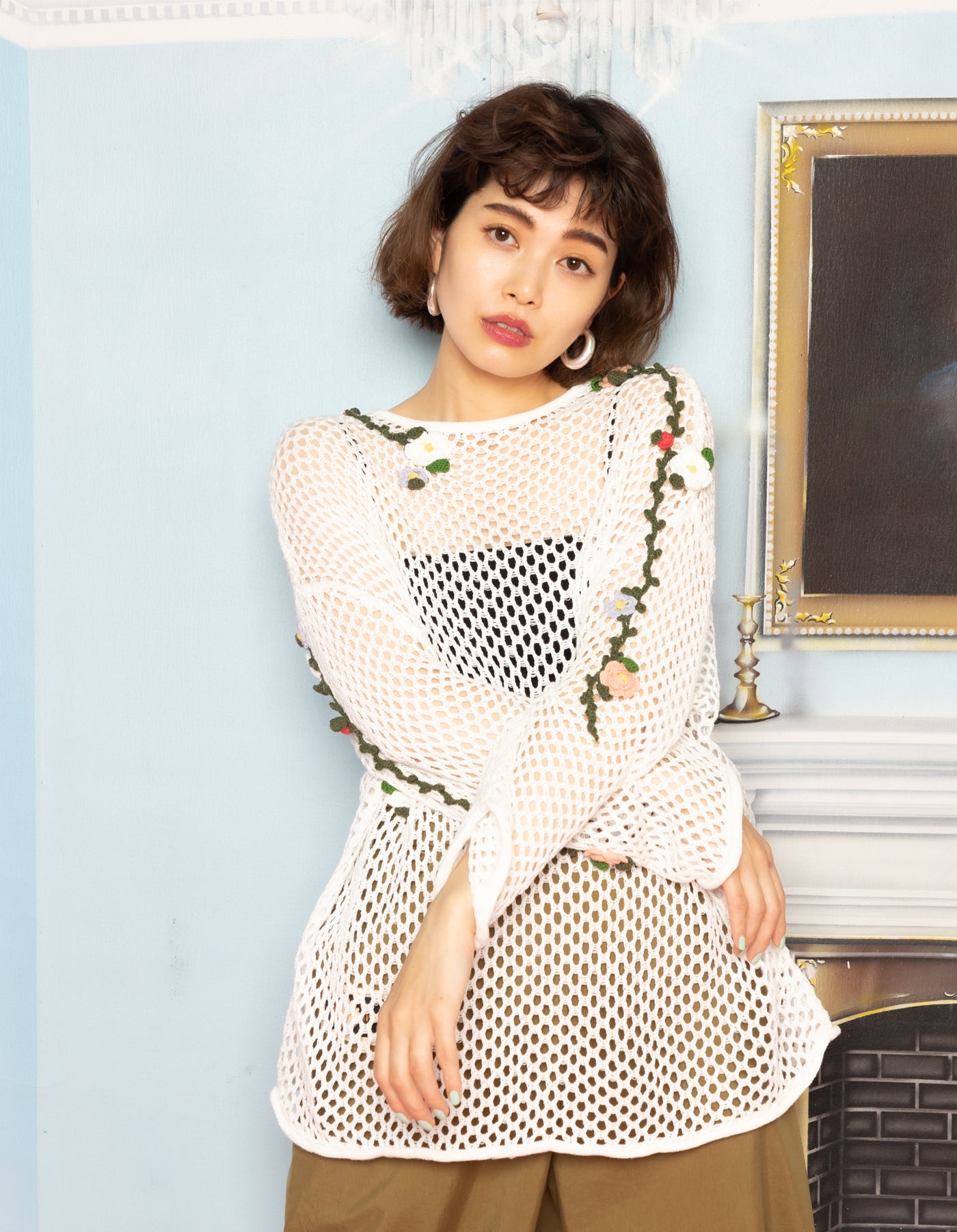 little sunny bite と pink house Floral mesh top / IVORY