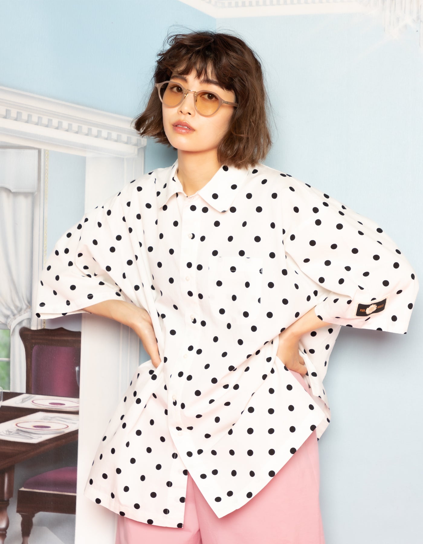 little sunny bite と pink house Coin dot shirts / IVORY