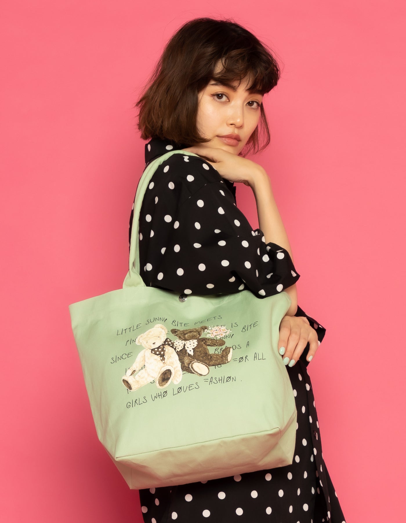 little sunny bite と pink house Bear message tote bag / HAKKA