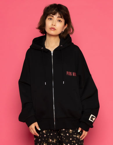 little sunny bite と pink house Bear message zip hoodie / BLACK