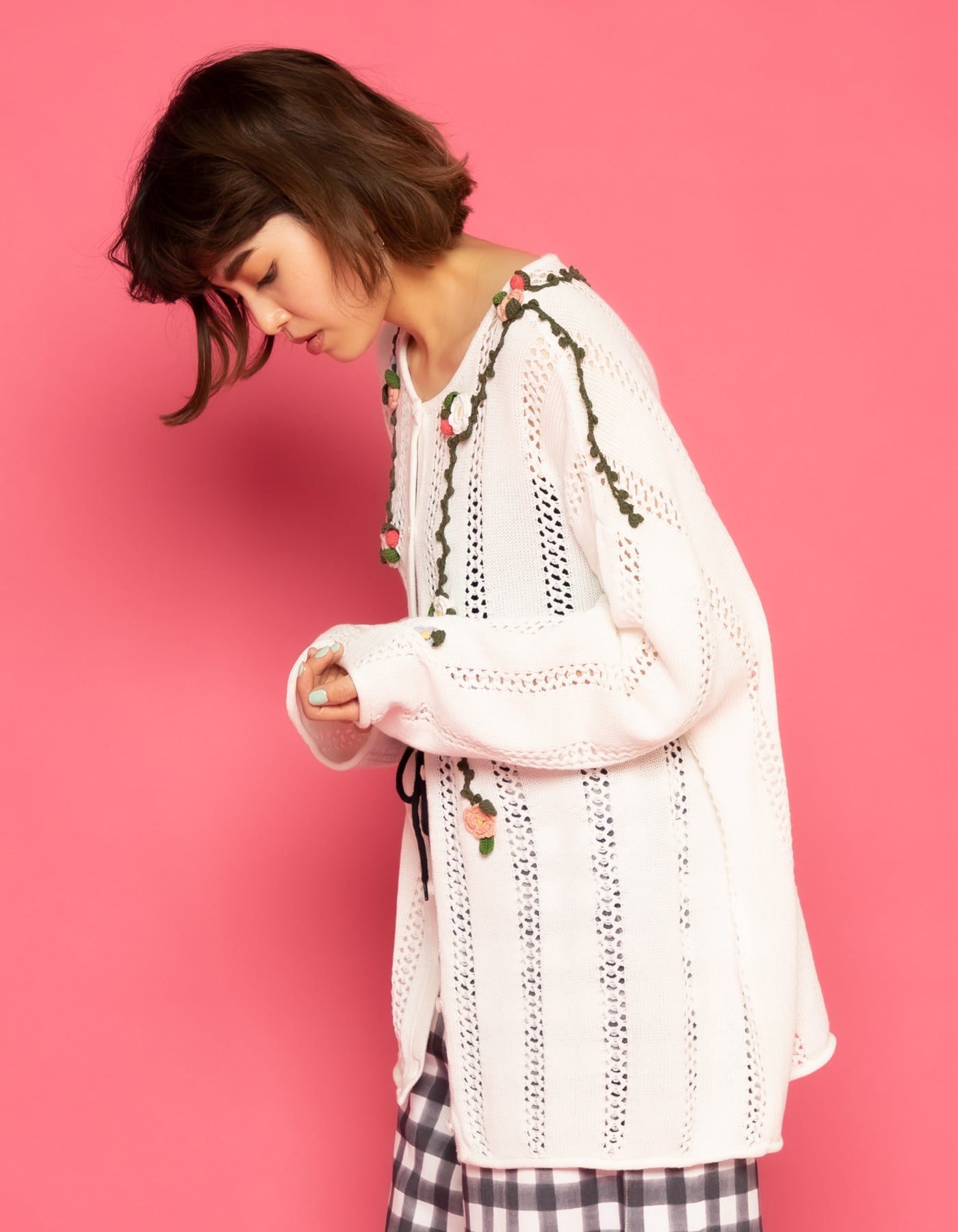 little sunny bite と pink house Floral mesh cardigan / IVORY