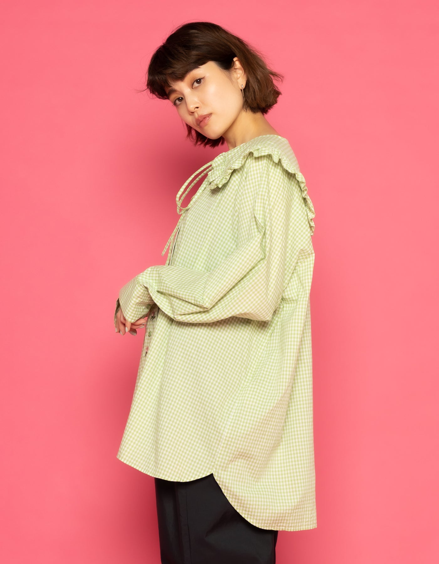 little sunny bite と pink house Check blouse / GREEN