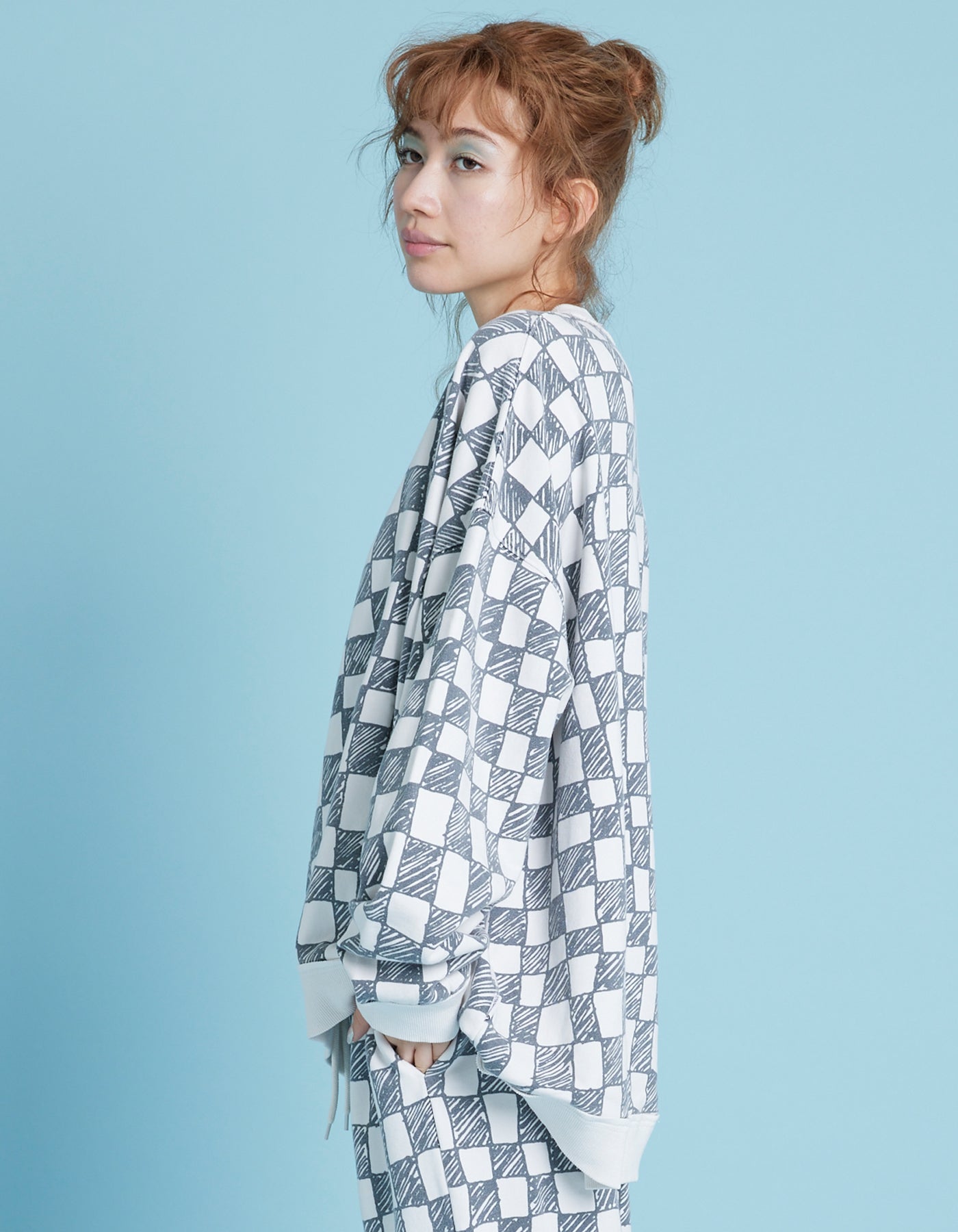 Checker sweat top / WHITE