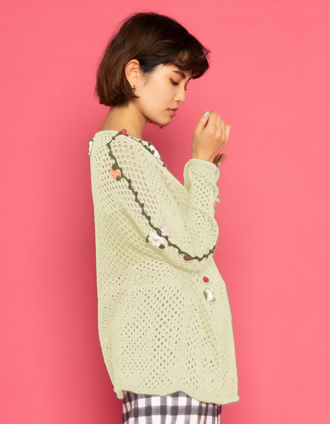 little sunny bite と pink house Floral mesh top / PISTACHIO