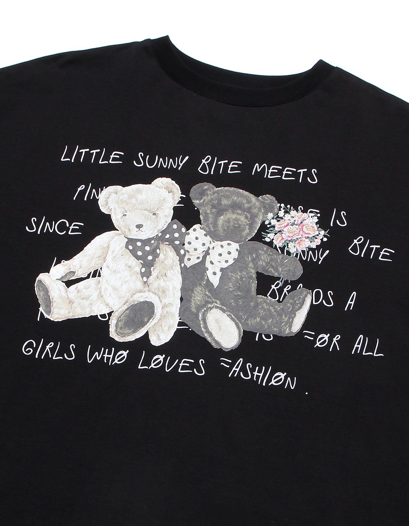 little sunny bite と pink house Bear message big tee / BLACK