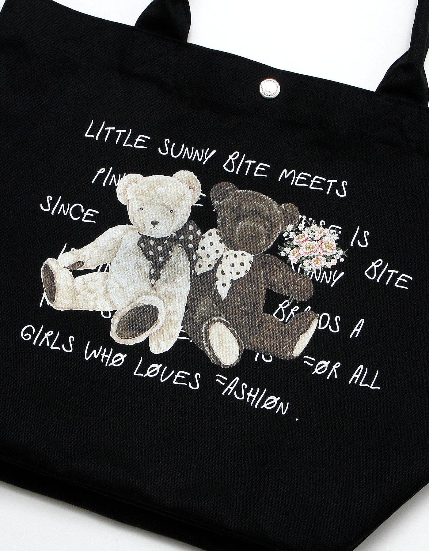 little sunny bite と pink house Bear message tote bag / BLACK