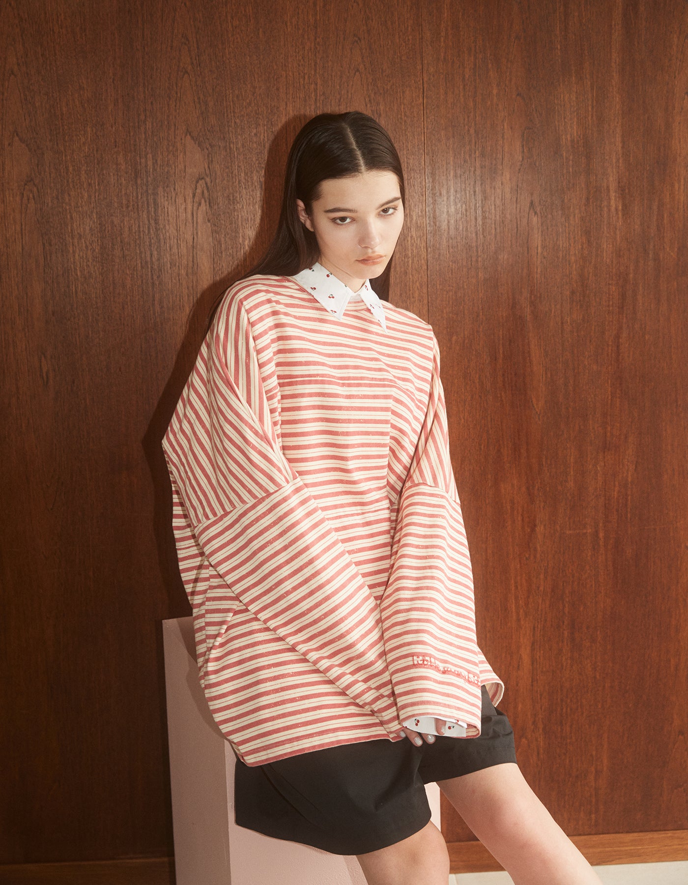 little sunny bite (リトルサニーバイト)Stripe big long tee / RED