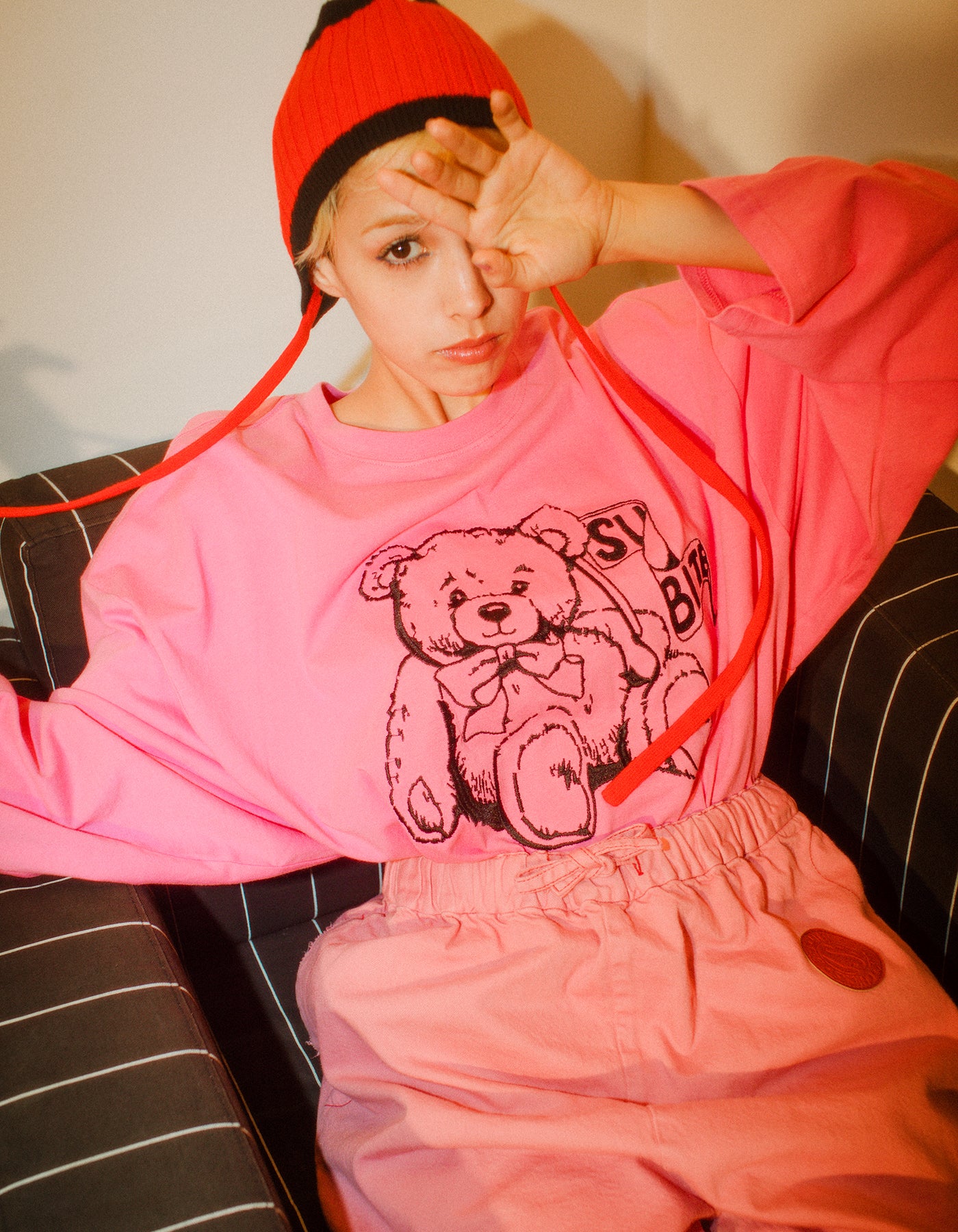 little sunny bite (リトルサニーバイト)Bear long tee / PINK