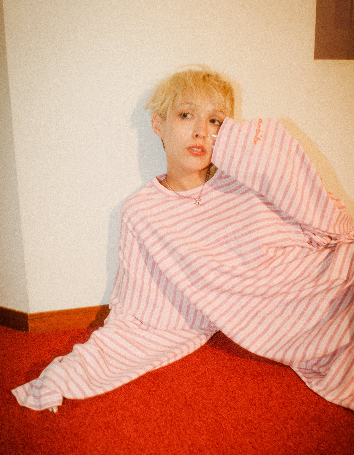 Stripe big long tee / PINK